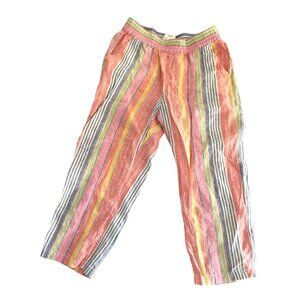 C&C California Colorful Stripe Pull-on Linen Cropped Pants Women Small Multicolo